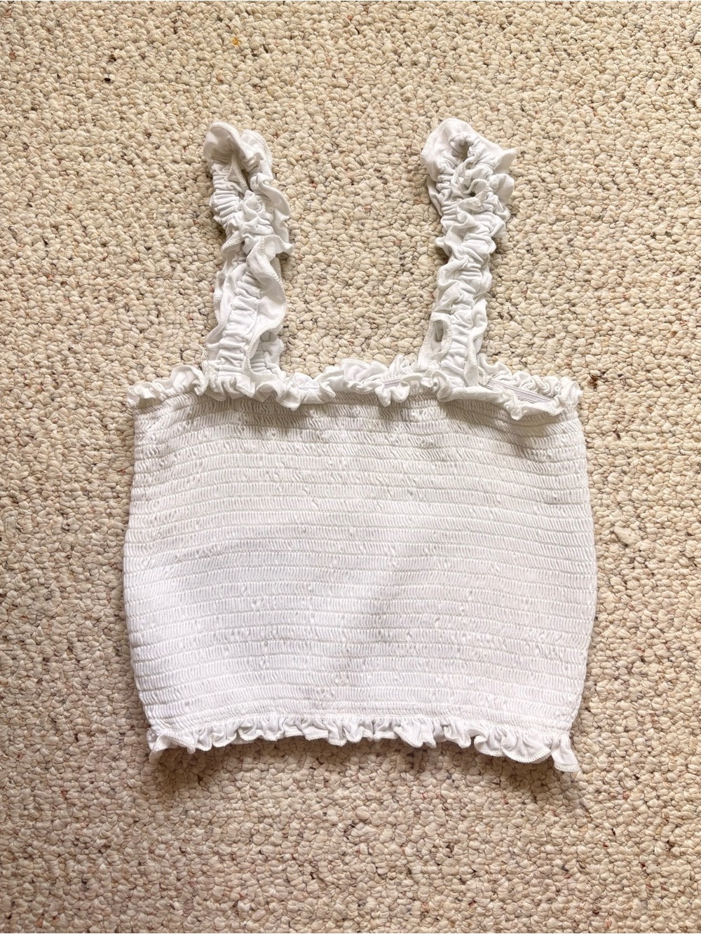 White Ruffled Smocked Crop Top